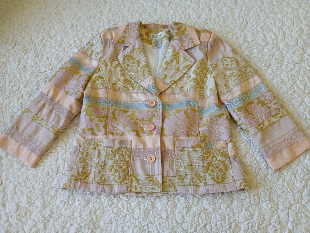 Uniform John Paul Richard Blazer Womens 10 Gold Pink Blue Jacket Career Workwear